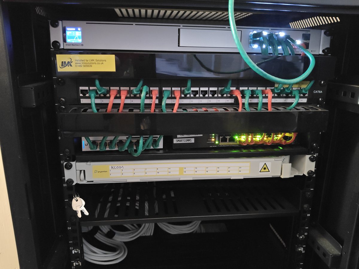 Managed Omada network switch and structured cabling in a cabinet